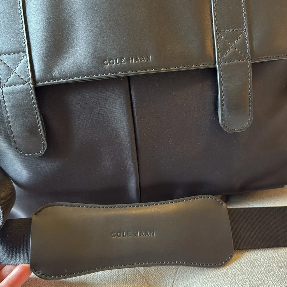 Cole Haan Black Leather Trim Messenger Bag